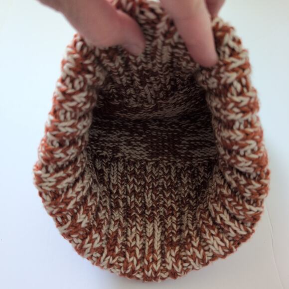 Misha and Puff 100% Merino Wool Beanie Orange & White Knit Hat Bobble - Picture 5 of 6